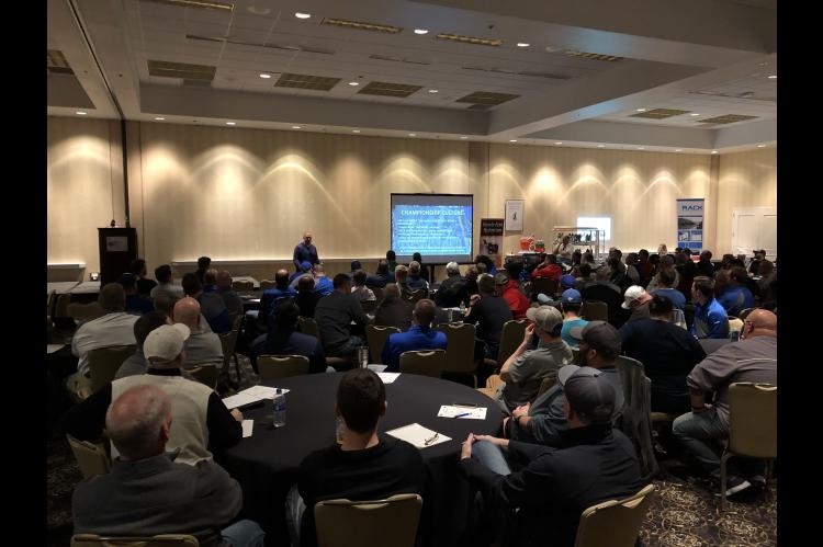 New Kansas State coach Chris Klieman spoke to a packed house to kick-off Friday night's Kansas Football Coaches Association Clinic in Wichita. (Photo by Rod Stallbaumer)
