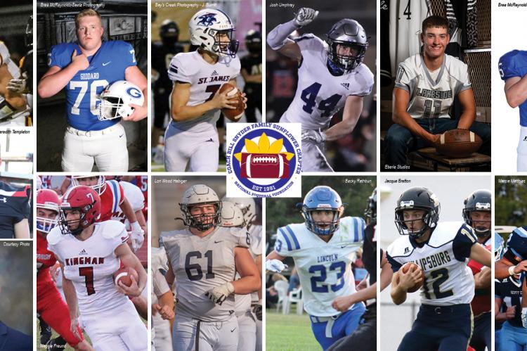 Earlier this year the Bill Snyder Family / Sunflower Chapter of the National Football Foundation awarded scholarships to 13 Kansas high school football players from the Class of 2021. Pictured, clockwise from top left: Dillon Boldt, Rhett Brown, Dakota Burritt, Samuel Butler, Wyatt Eberle, Doug Grider, Sawyer Stevens, Ty Sides, Landon O'Hare, Ethan Kremer, Seth Krehbiel, Gianni Piccini and Camden Kirmer.