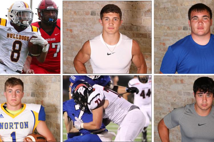 Clockwise from top left: Osborne's Darrien Holloway (Photo by Everett Royer); Thunder Ridge's Reece Struckhoff (Photo by Bree McReynolds-Baetz); Norton's Dante Smith (Photo by Bree McReynolds-Baetz); Thunder Ridge's Joseph Ferguson (Photo by Bree McReynolds-Baetz); Emporia's Riley Wagner (Photo by Shari Beatty); Norton's Kade Melvin (Photo by Bree McReynolds-Baetz)