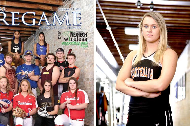 Spring covergirl Madison Lueger threw the javelin a personal best 149 feet, 8 inches at Friday's meet in Frankfort. (Photos by Everett Royer, KSportsImages.com)