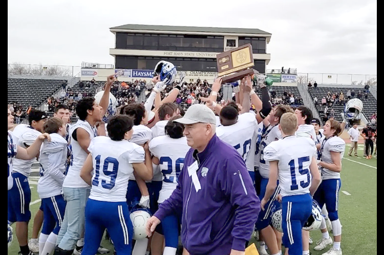 St. Marys hoisted the 1A State Championship trophy after a thrilling 44-41 win over Inman last November. (Photo: KSNT 27 News)