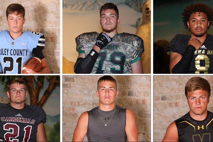 Clockwise from top left: Riley County's Garrett Harmison, Derby's Alex Conn, Topeka's Ky Thomas, Madison's Hunter Engle, Hoisington's Wyatt Pedigo and Plainville's Jared Casey are just a few of the players who will be called on in state semi-final games. (Conn, Thomas, Casey photos by Everett Royer; Harmison, Engle, Pedigo photos by Bree McReynolds-Baetz)