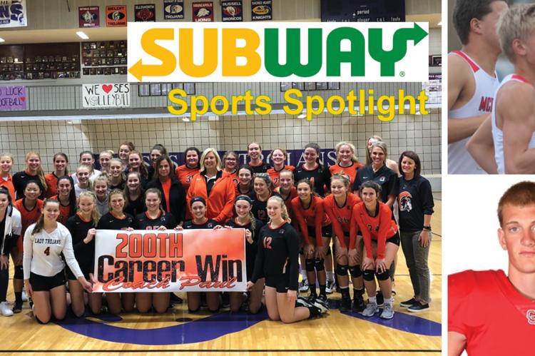 Left: Beloit celebrated coach Brandy Paul's 200th victory Tuesday night. (Photo by Supt. Jeff Travis); Top right: Cody Achilles won the McPherson Invitational. (Photo by Peter Holland, Jr., McPherson Sentinel); Bottom right: Collin Koester had a big game in coach Matt Biehler's 100th win as head coach at Conway Springs. (Photo by Bree McReynolds-Baetz)