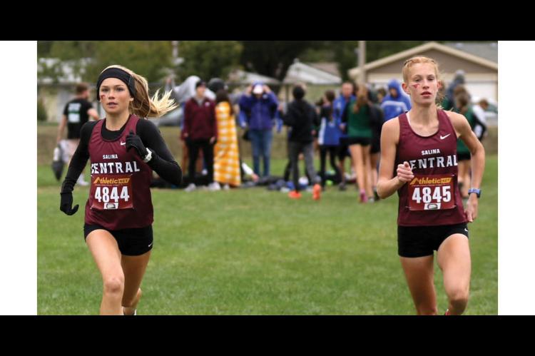 Salina Central's Katelyn Rupe and Kaylie Shultz took first and second at the 5A regional meet at Great Bend on Saturday. (Photo: Huey Counts)