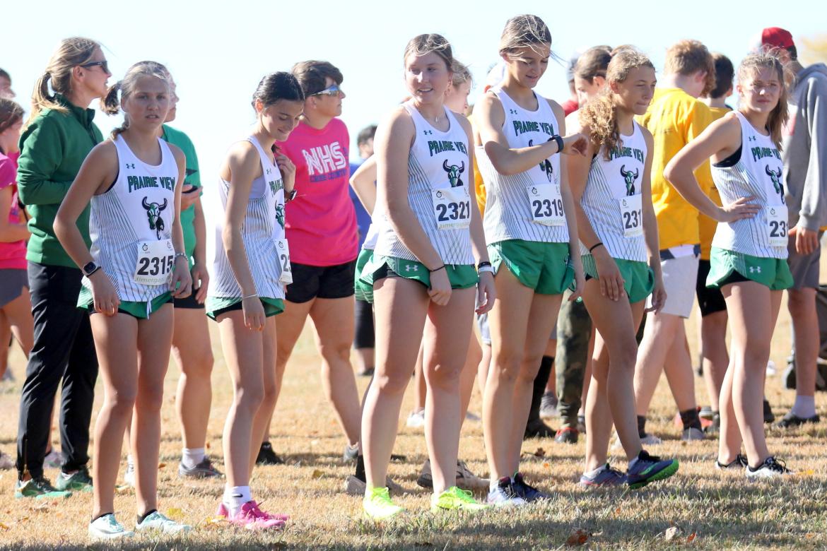 Prairie View just missed qualifying for the Class 3A state meet, but Bre Allen (far left) won the individual district title at Council Grove and is a favorite for state gold after placing second last year as a freshman. (Photo: Huey Counts)