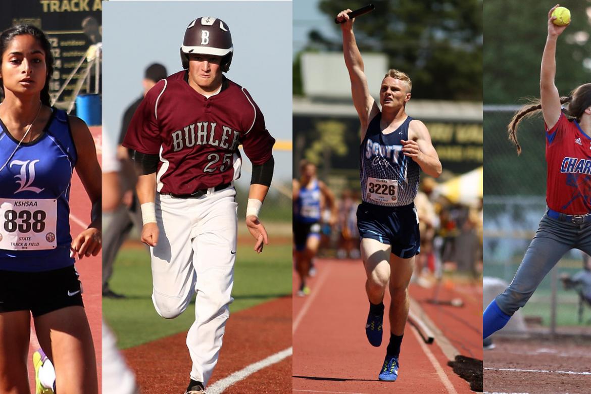 From left-to-right: Lincoln's Aubry Donley, Buhler's Colton Goans, Scott City's Wyatt Hayes, Wabaunsee's Autymn Schreiner (Donley photo by Terri Thrun, others by Everett Royer, KSportsImages.com)