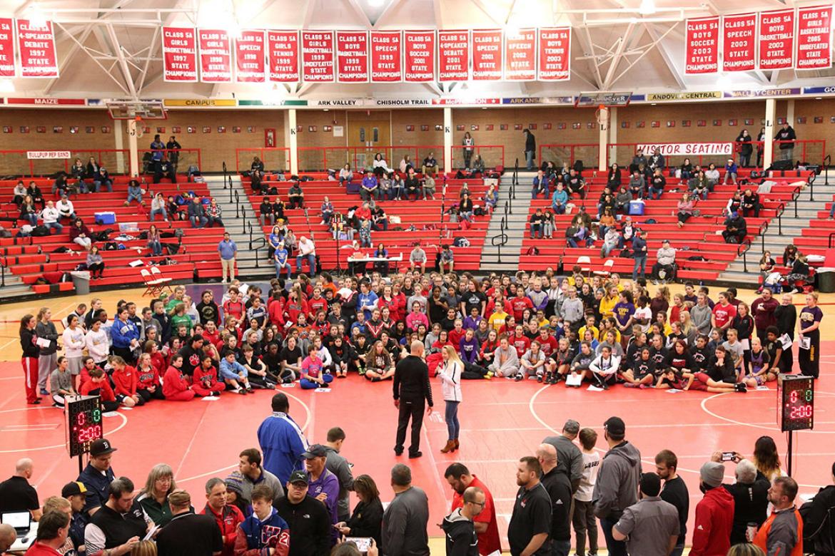 More than 200 girls wrestled at Saturday's third annual unofficial girls state wrestling championships in McPherson. (Photo by Everett Royer, KSportsImages.com)