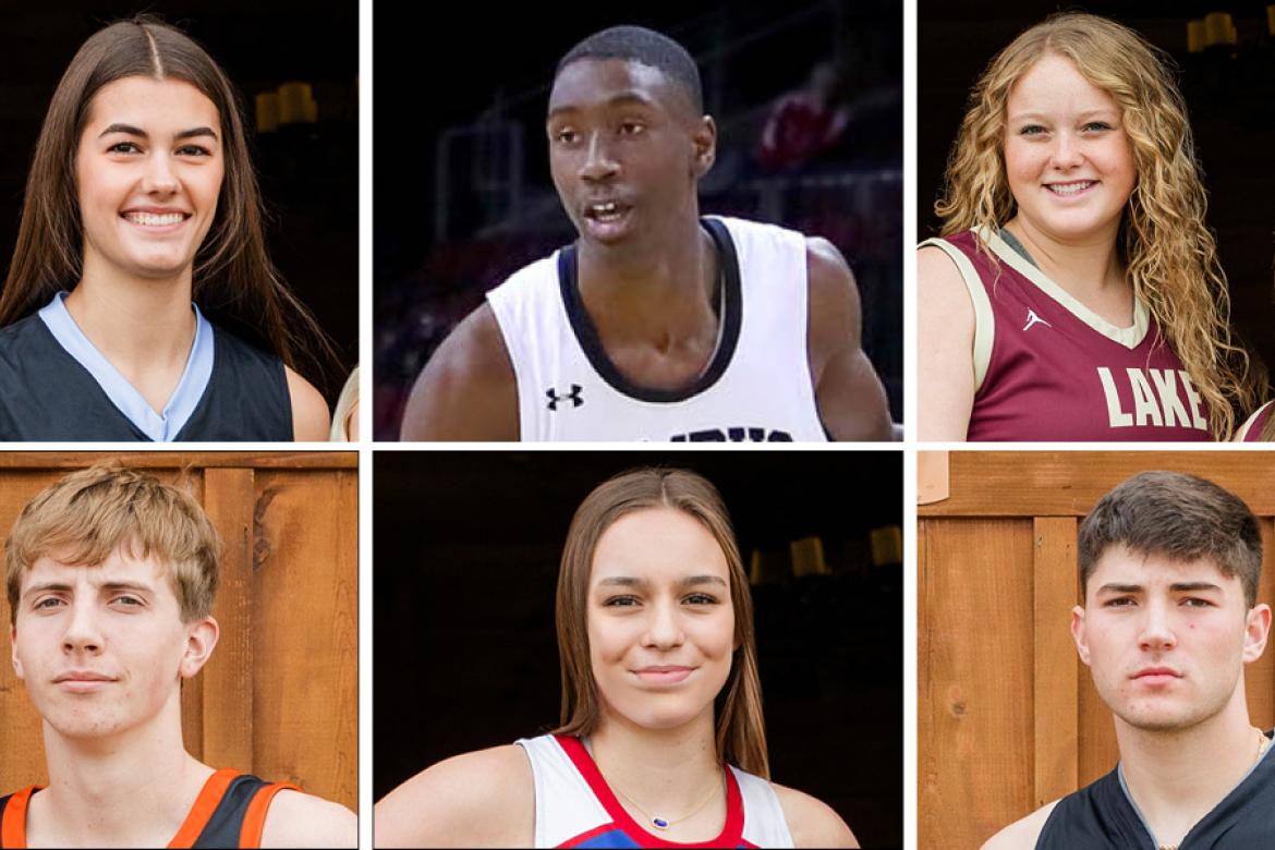 Clockwise from top left: Riverside's Taylor Weishaar, Campus' Andrell Burton Jr., Silver Lake's Makenzie McDaniel and McKinley Kruger, Bennington's Eli Lawson, Andover's Alana Shetlar and Beloit's Bryce Beisner are among this year's KBCA All-Star selections. (File Photos)