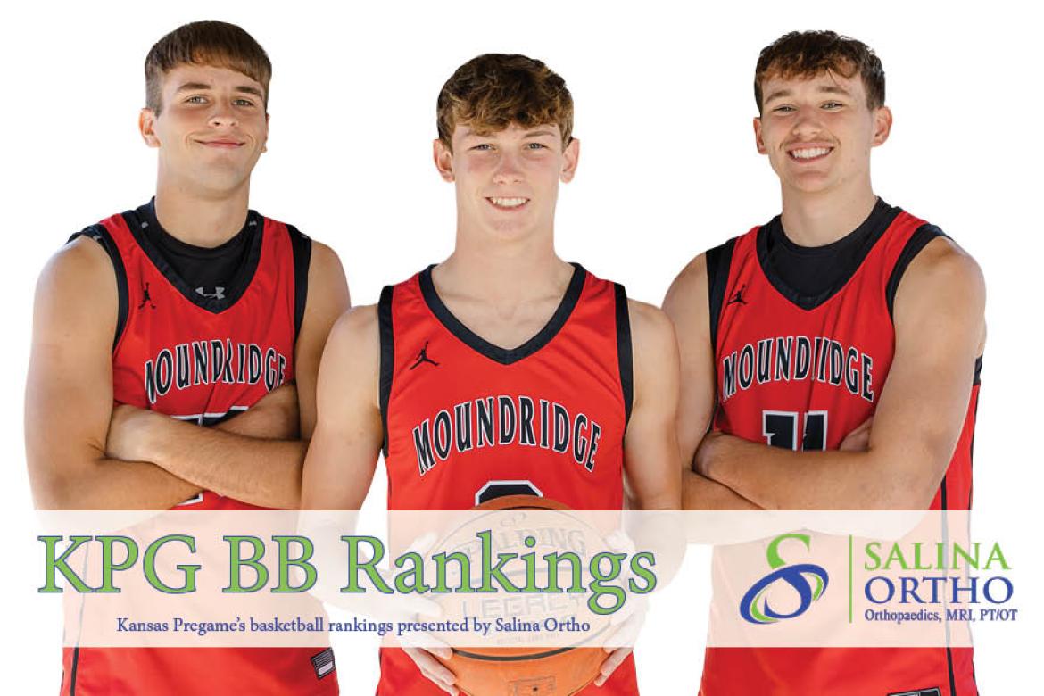 Moundridge basketball is on the hunt for their third straight 2A state title led by Bear Moddlemog (left), Kaizer Kanitz (middle), and Henry Hecox (right). (Photo: Heather Kindall Photography)