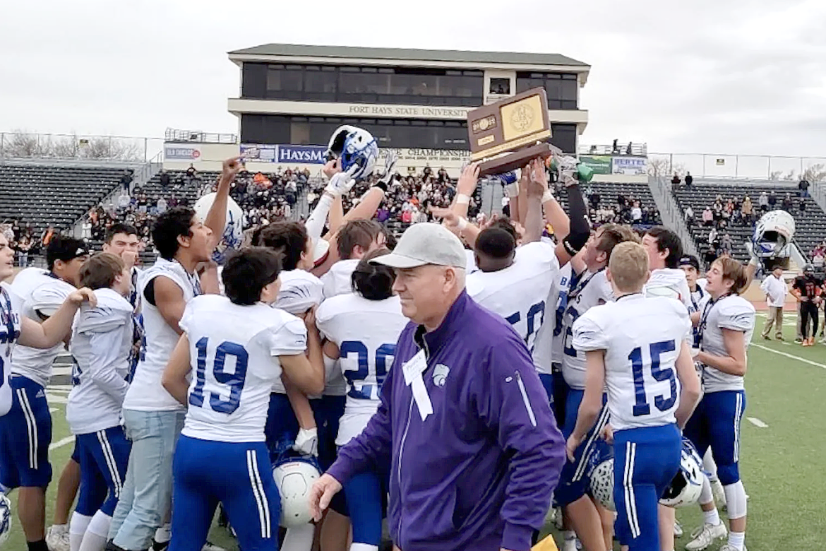 St. Marys hoisted the 1A State Championship trophy after a thrilling 44-41 win over Inman last November. (Photo: KSNT 27 News)