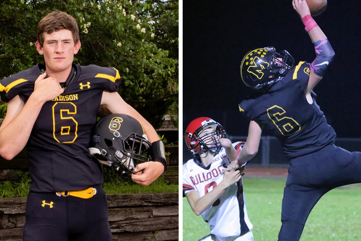 Kansas Pregame 8-Man Top 8: Drew Stutesman (Left photo by Julie Kuhlmann, right photo by Gordon Smith)